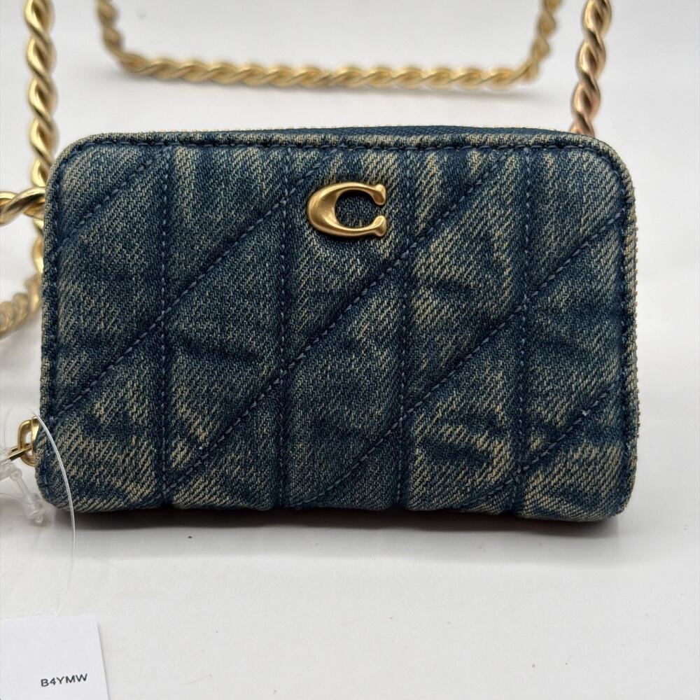 Coach CCZ05 Essential Small Zip Around Card Case Indigo Blue Quilted Denim NWT